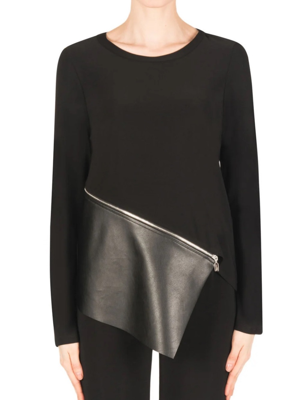 Joseph Ribkoff Black Top with Asymmetric Hem & zipper Detail, size 6